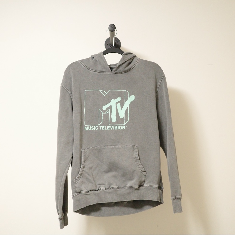 ROLLA'S x MTV Glow Logo Cotton Hoodie Teal/Washed Grey Size US S